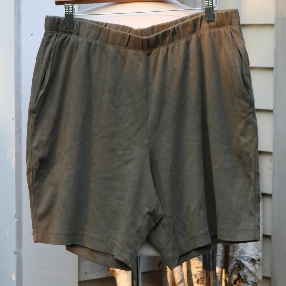 Lands' End Olive Green Cotton Knit Elastic Waist Pull On Shorts Sz LARGE (14-16)